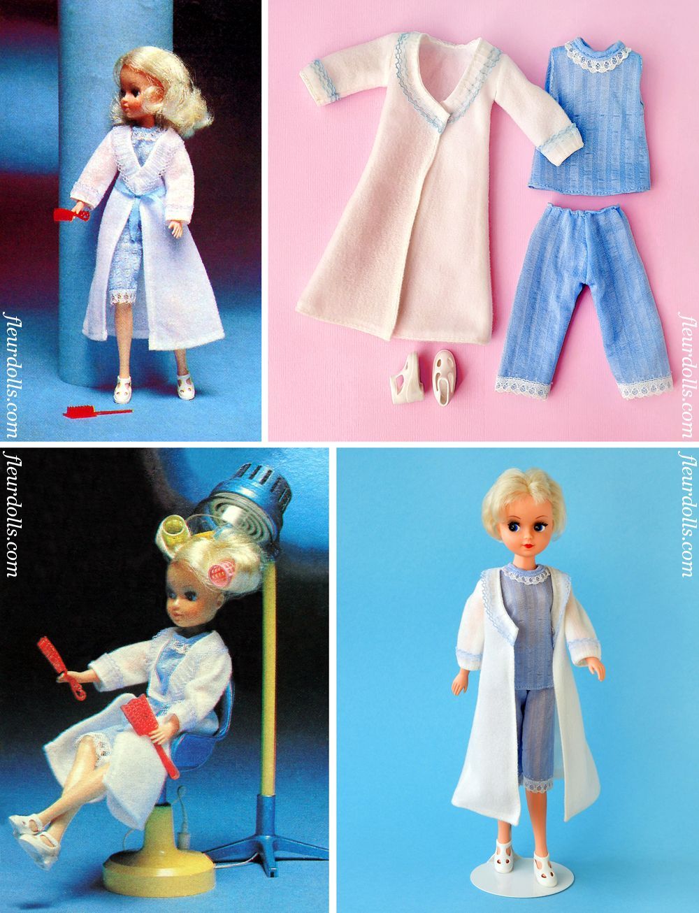 Fleur nightgown fashion 1214 bedtime blue pyjama white bathrobe outfit
