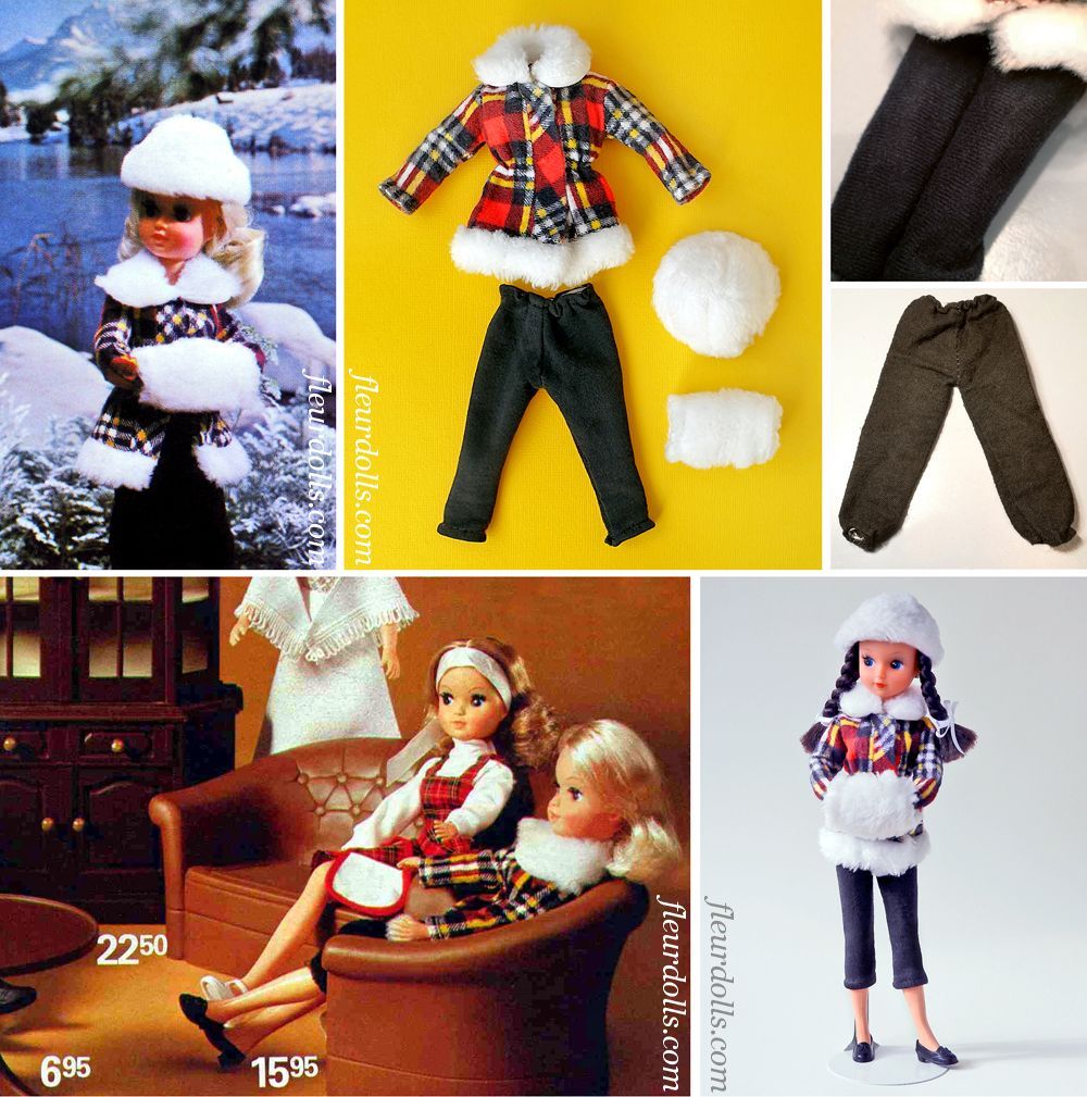 Fleur fashion 1222 plaid winter coat with fur muff and hat by Otto Simon