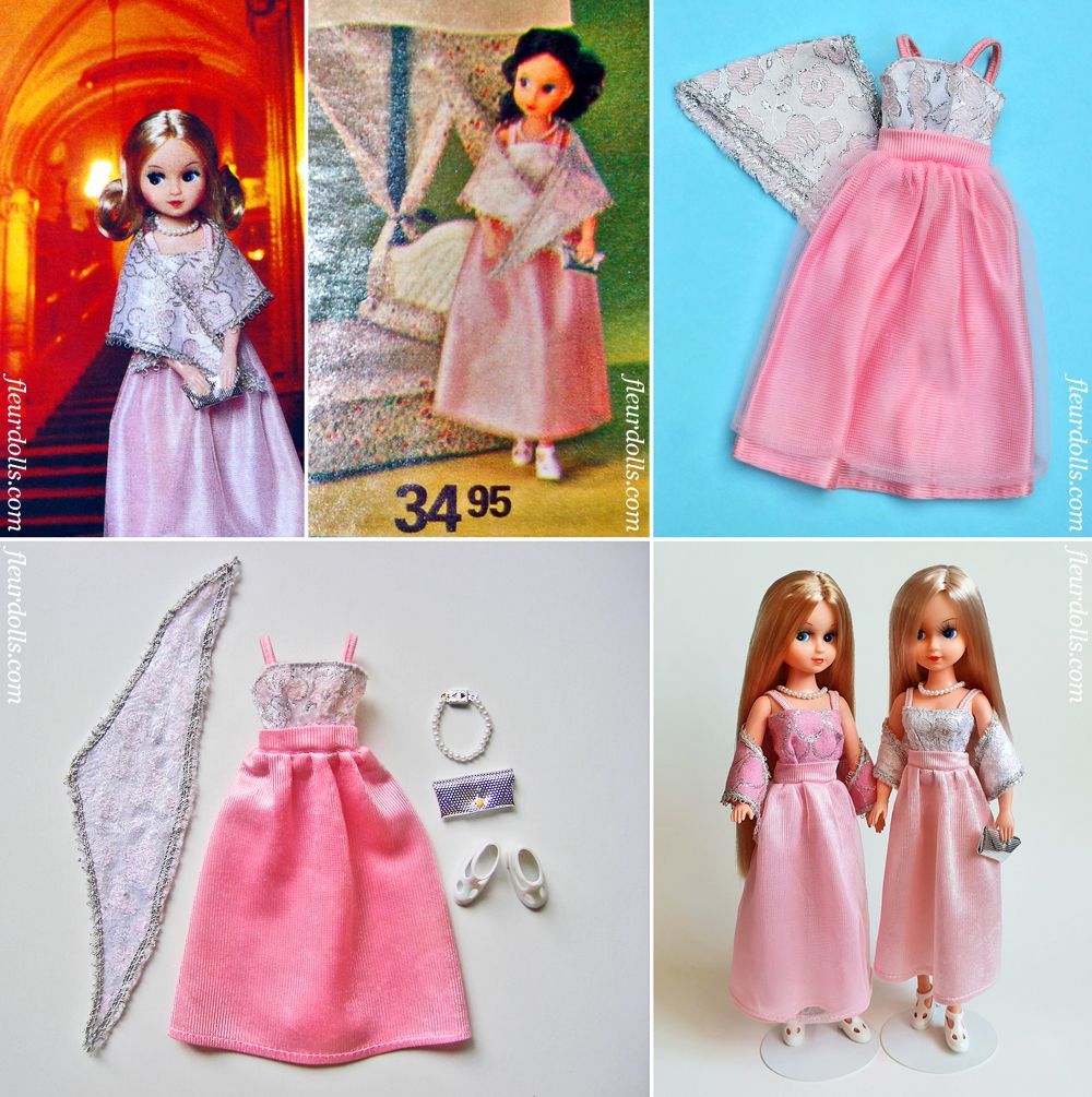 Fleur doll outfit 1223 pink white evening gown shawl pearls fashion romantic