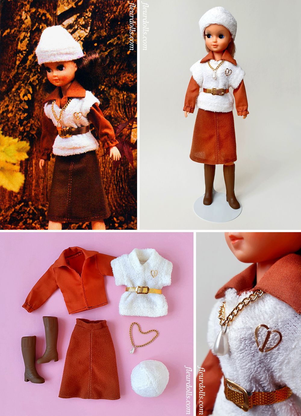Fleur 1231 fashion Dutch Sindy outfit brown white gold autumn