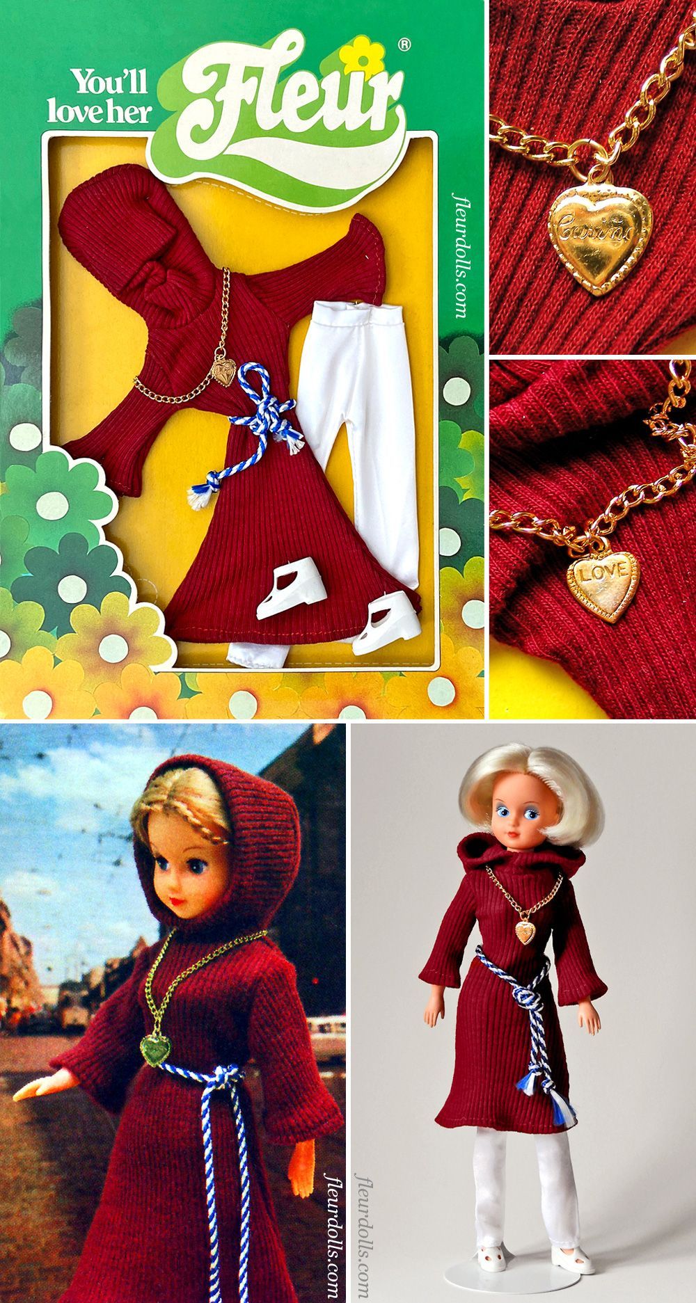 Capuchon Fleur doll fashion 1238 outfit NRFB gold necklace 1980s Otto Simon
