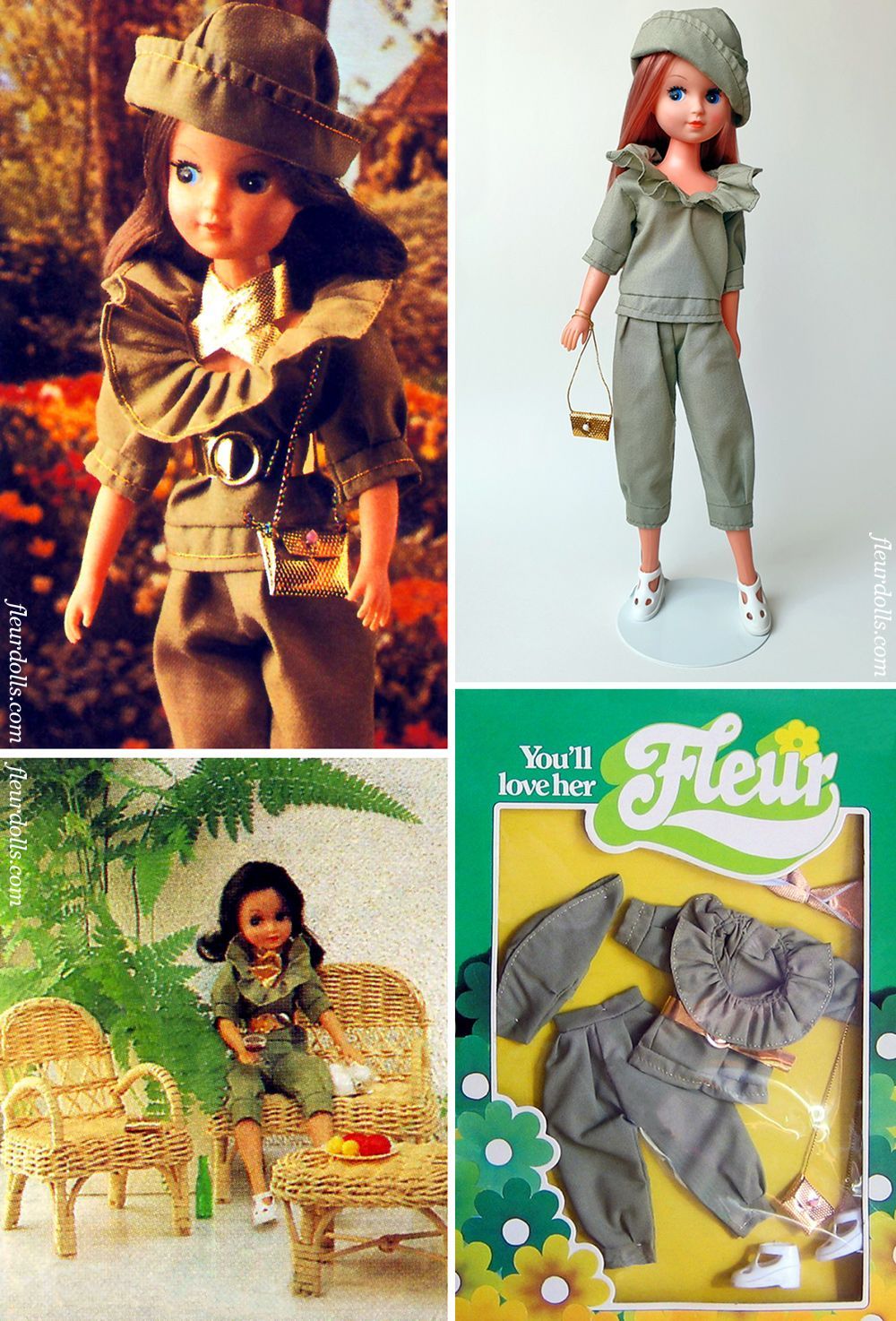 Fleur doll fashion 1250 gray gold green outfit hat