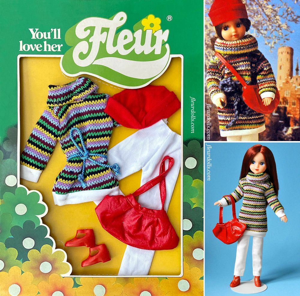 Fleur fashion outfit 1252 striped sweater white pants red had and bag by Otto Simon NRFB in box
