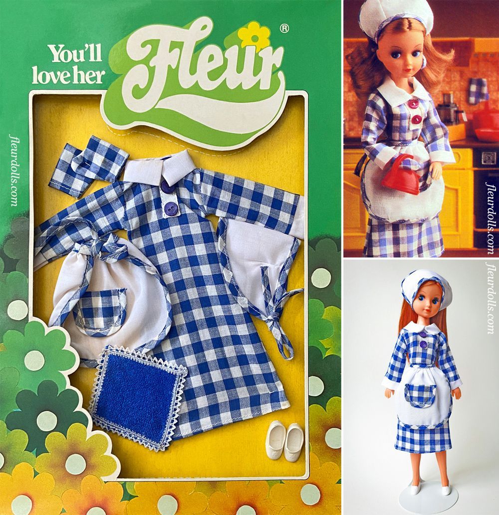 Fleur fashion 1253 blue white housework outfit dress Otto Simon Dutch Sindy