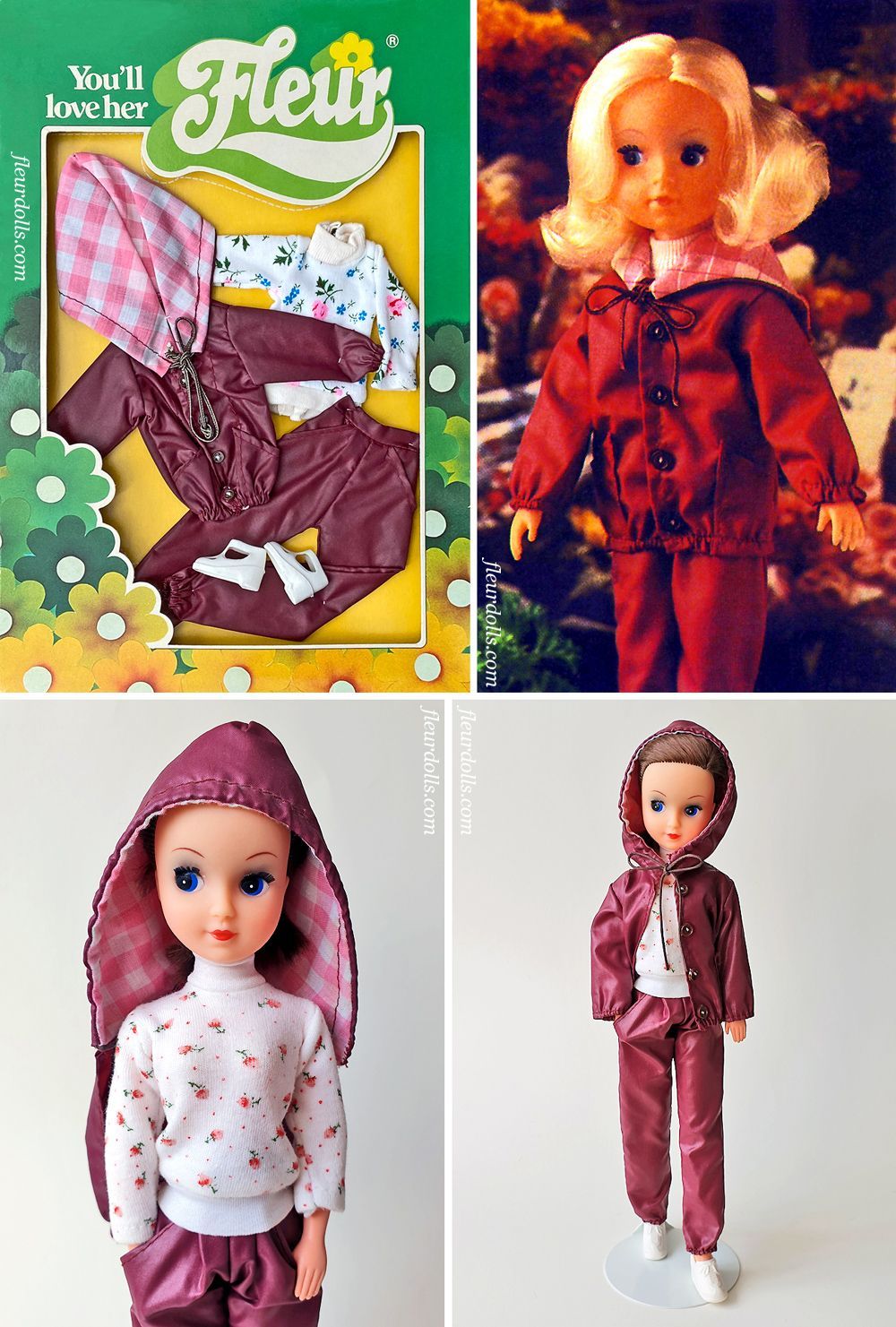 Fleur doll nylon suit fashion 1260 burgundy white turtleneck Dutch Sindy outfit