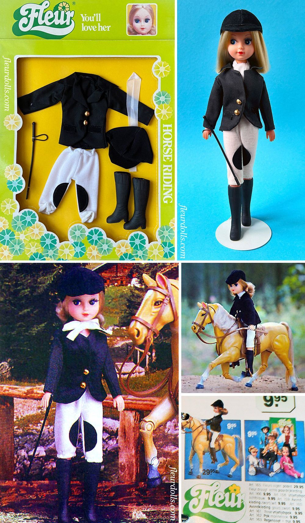 Fleur doll horse riding fashion 1267 black white suede Otto Simon NRFB