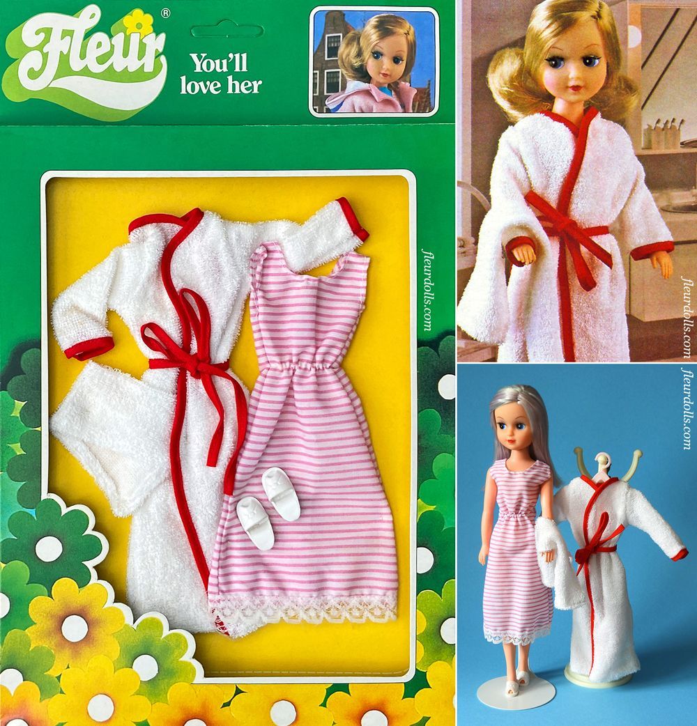 Fleur fashion 1274 outfit white bathrobe and striped pink nightgown