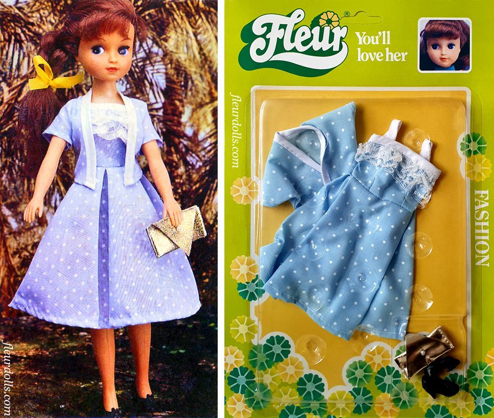 Fleur doll outfit 1288 blue polkadot dress white lace Otto Simon fashion 1986