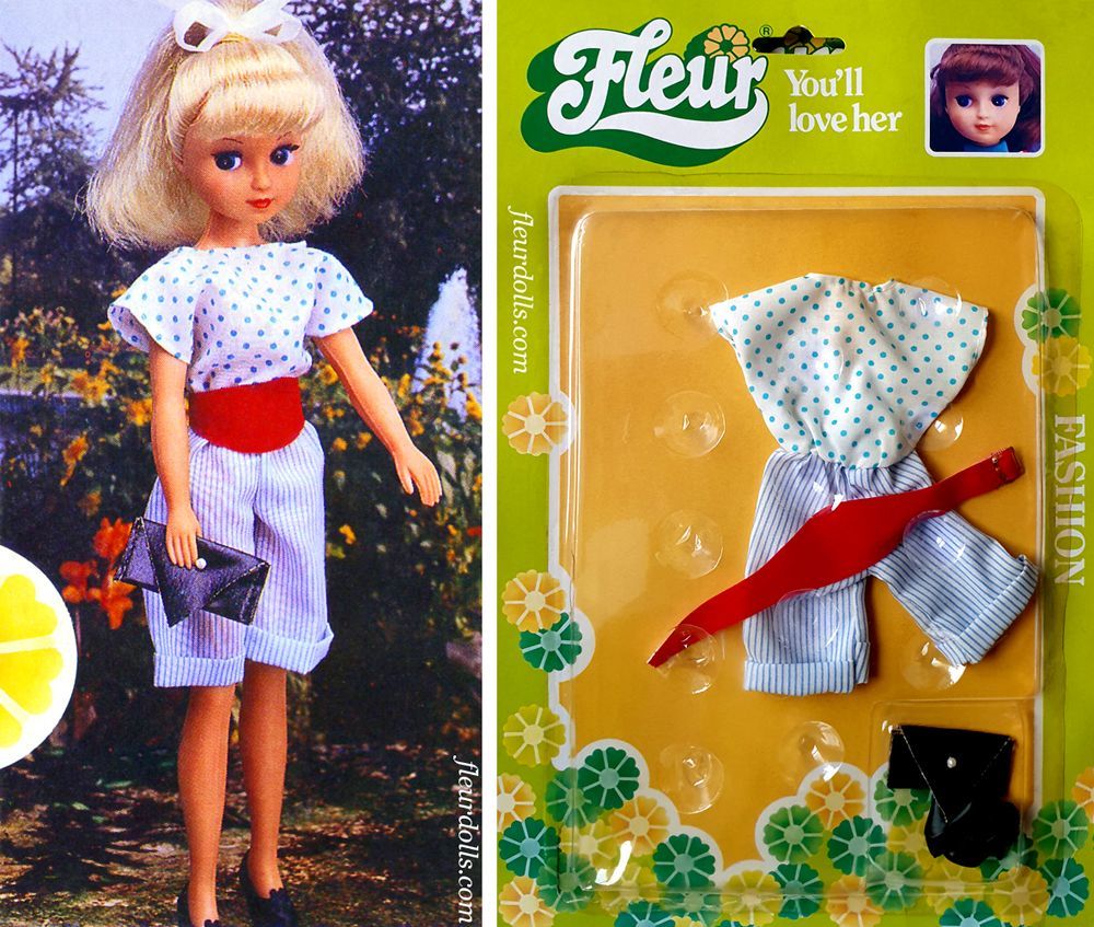 Fleur doll outfit 1288 white blue romper Otto Simon fashion 1986