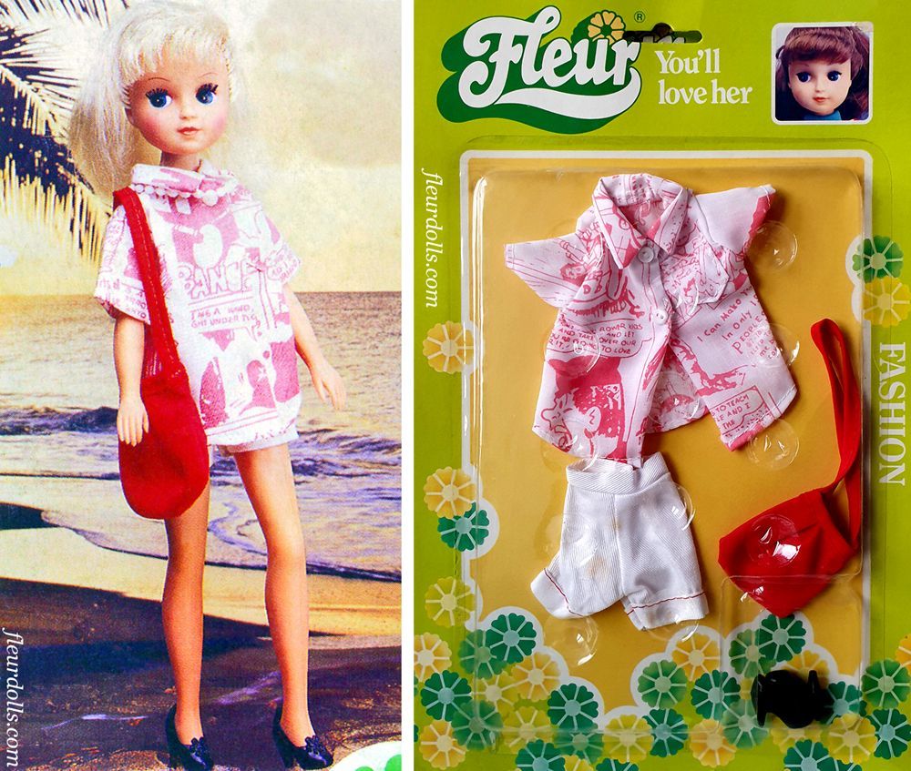 Fleur doll outfit 1288 white shorts newspaper shirt Otto Simon fashion 1986