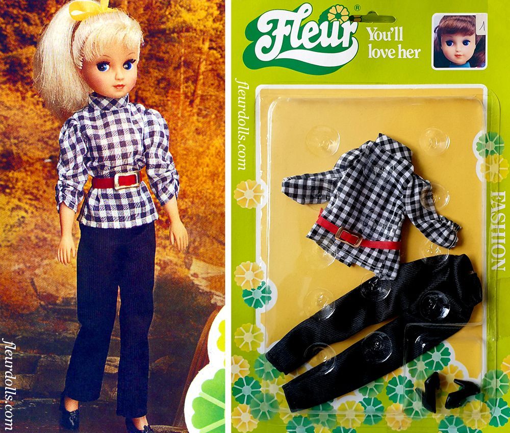 Fleur doll outfit 1288 black white plaid shirt black pants Otto Simon fashion 1986