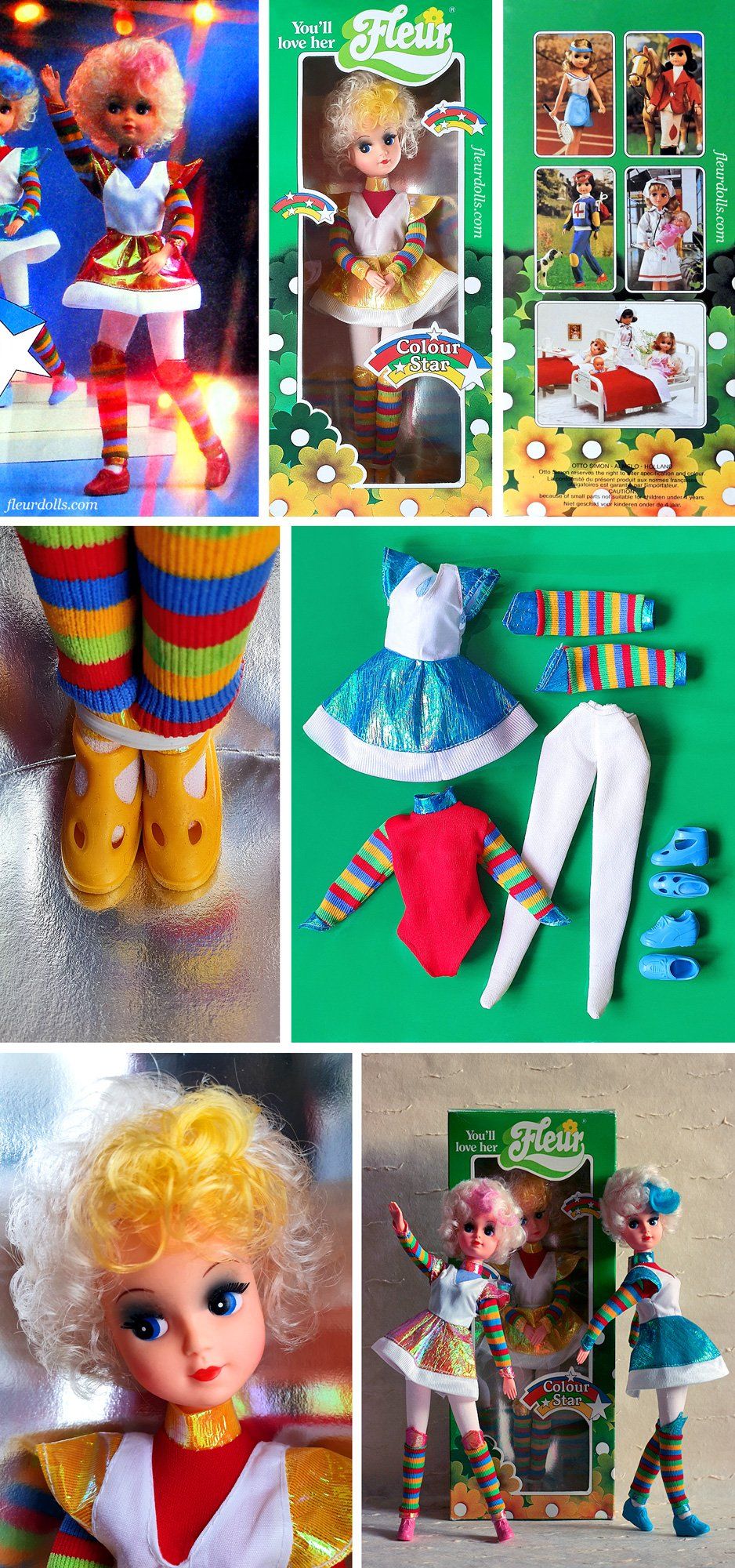 Colour Star Fleur doll by Otto Simon, tribute to Penney de Jager, in yellow , blue or red dress.