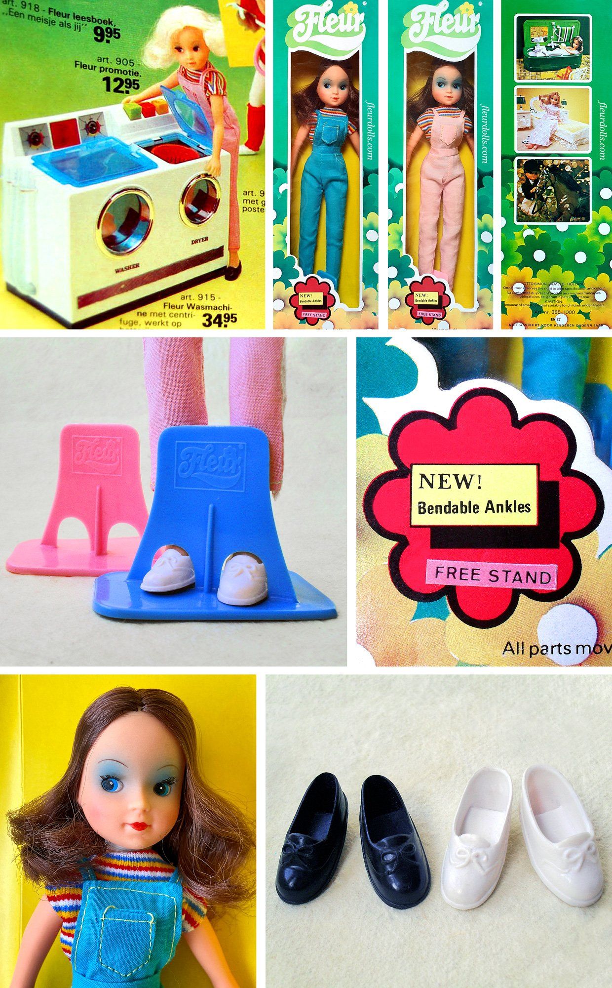Dungaree Fleur doll 1983 Netherlands Otto Simon in blue and pink outfit