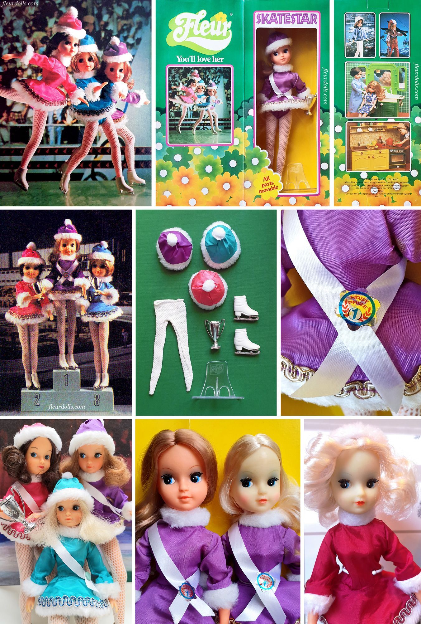 Skatestar Fleur doll skater blue pink purple Otto Simon Dutch Sindy 1980s