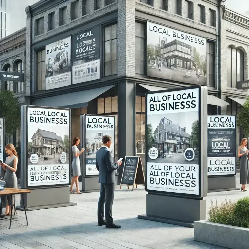 Street scene with digital billboards advertising