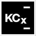 White KCx logo inside a square outline on a black background.