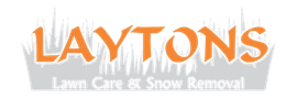 Layton's Lawn Care & Snow Removal logo, orange text with grass graphic on white.