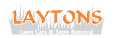 Layton's Lawn Care & Snow Removal logo, orange text with grass graphic on white.