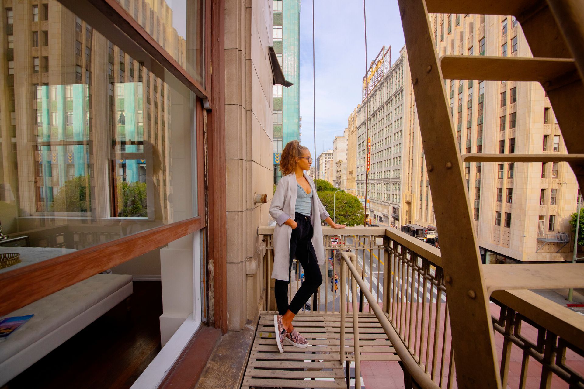 person standing on balcony