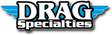 A drag specialties logo with blue wings on a white background