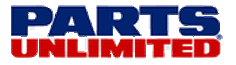 A blue , red and white logo for parts unlimited