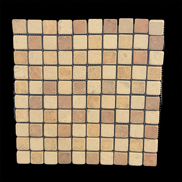 CUADRO TRAVERTINO ROJO TOMBOLEADO 2.5 x 2.5cm MALLA