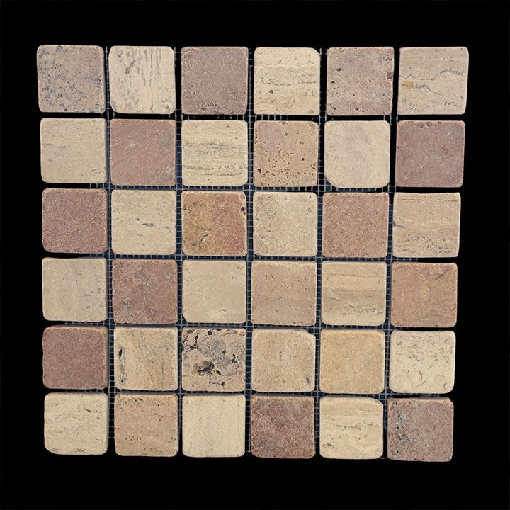 CUADRO TRAVERTINO ROJO TOMBOLEADO 5 x 5cm MALLA