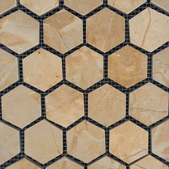 HEXÁGONO TRAVERTINO DORADO MALLA