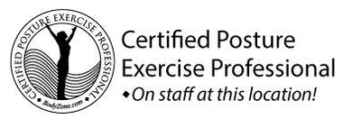 Certified Posture Exercise Professional badge with circular seal and black text on white background