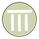Pale green circular icon with a white Greek letter pi or three-column symbol