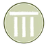 Pale green circular icon with three white vertical bars, resembling a trash or menu symbol