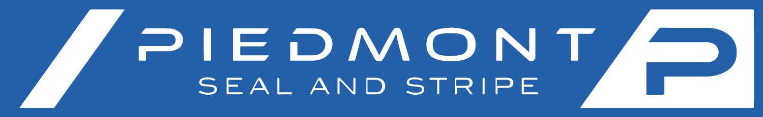 A blue and white logo for piedmont seal and stripe