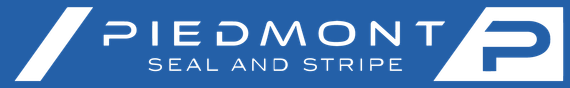 A blue and white logo for piedmont seal and stripe