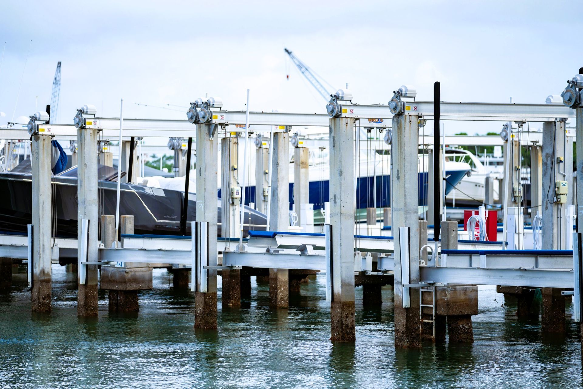 Mechanical motorized boat lifts at Florida.