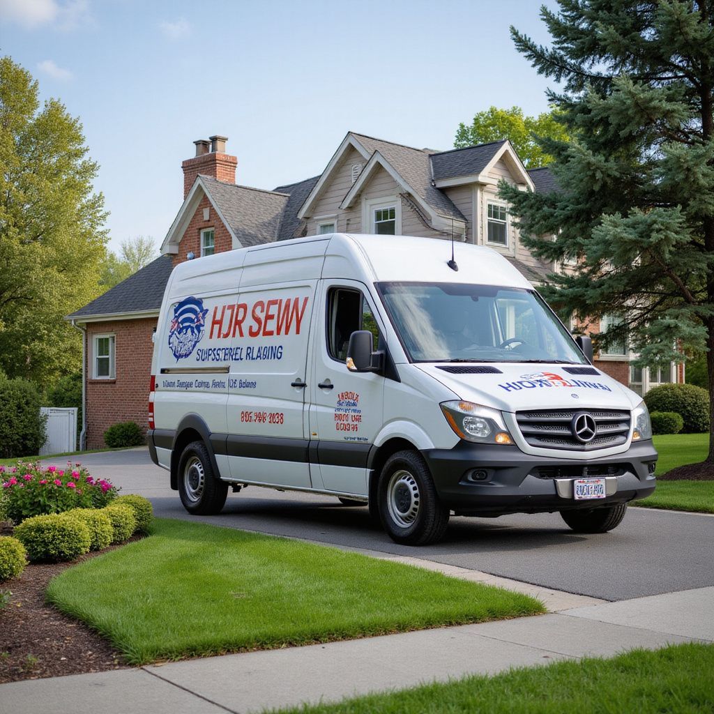 White service van parked in front of a house, with
