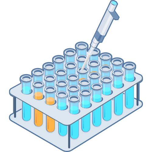 A tray of test tubes with a pipette in it.