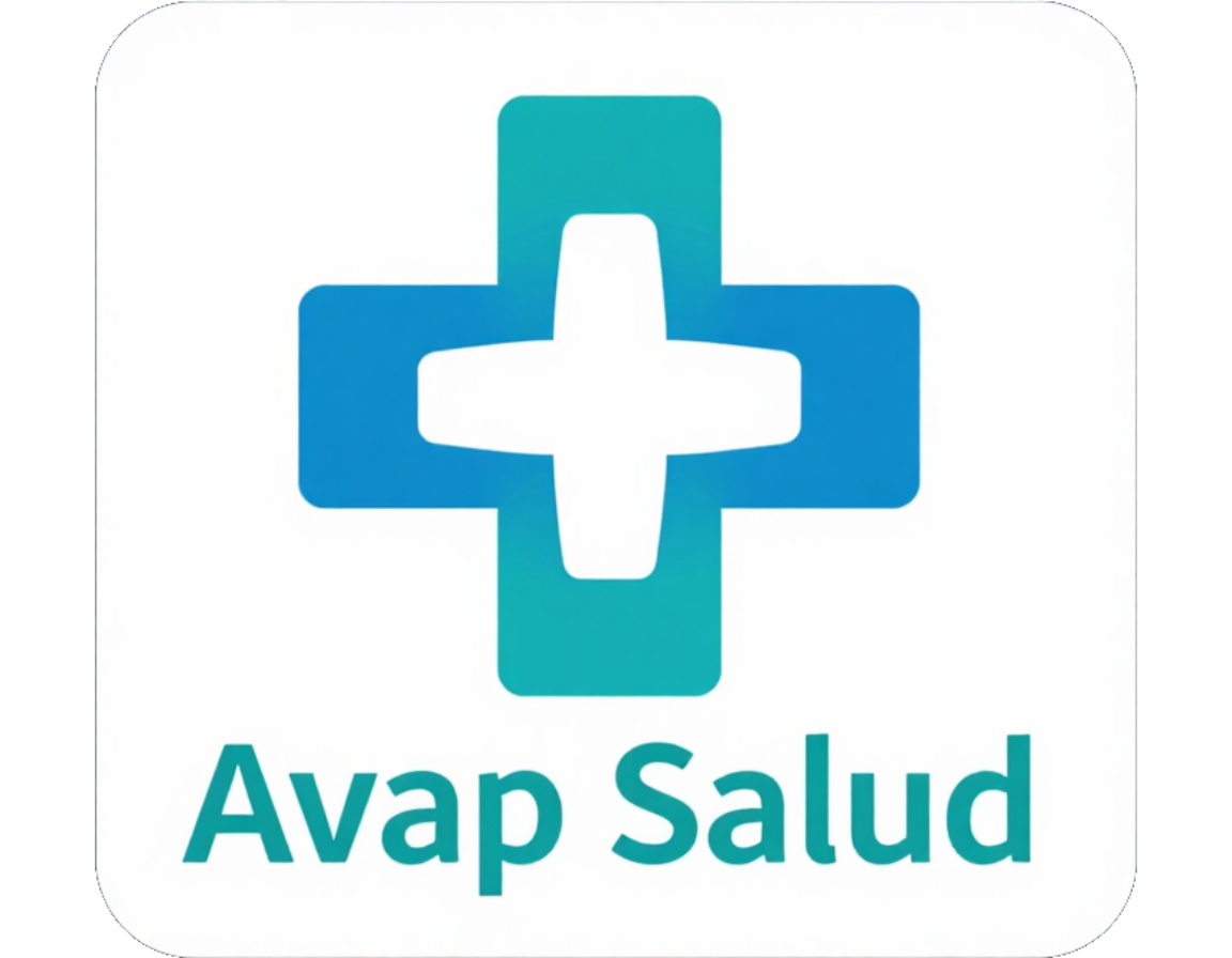 Logotipo de Avap Salud con icono de cruz médica en color turquesa y azul