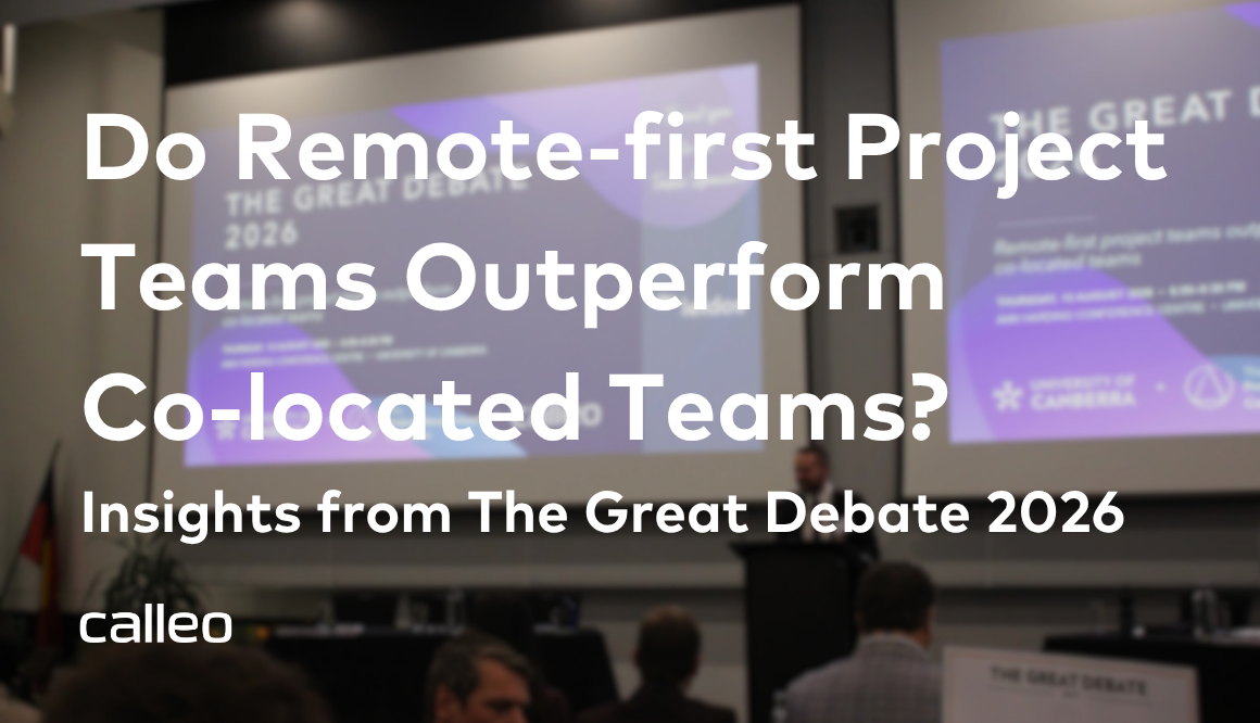 Text overlay on a conference photo asks if remote-first teams outperform co-located teams.