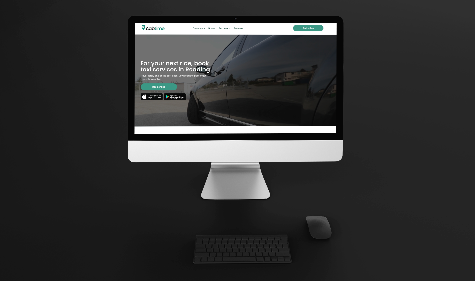 a computer monitor with displaying the new CabTime Website homepage