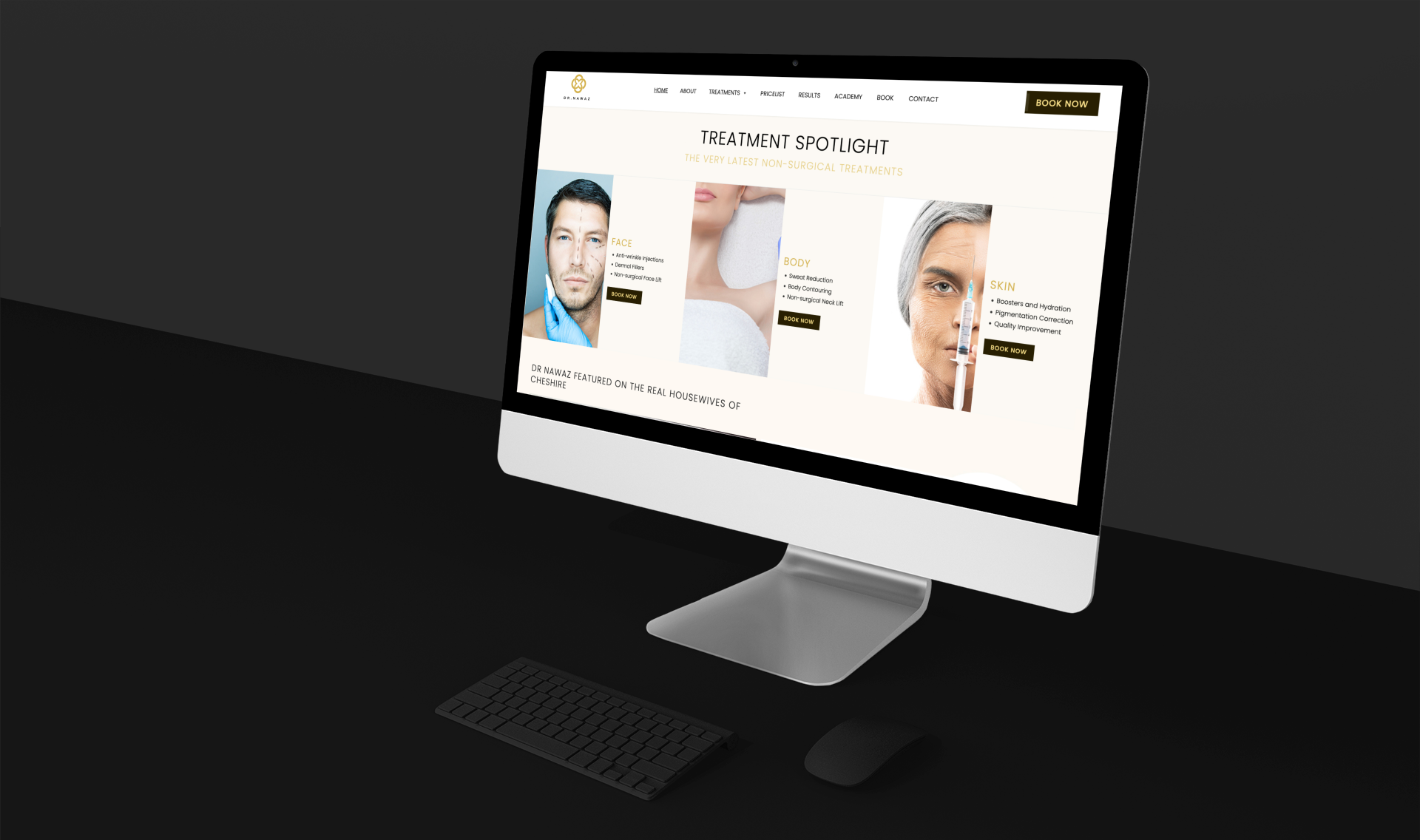 A computer monitor displaying the new Dr Nawaz website