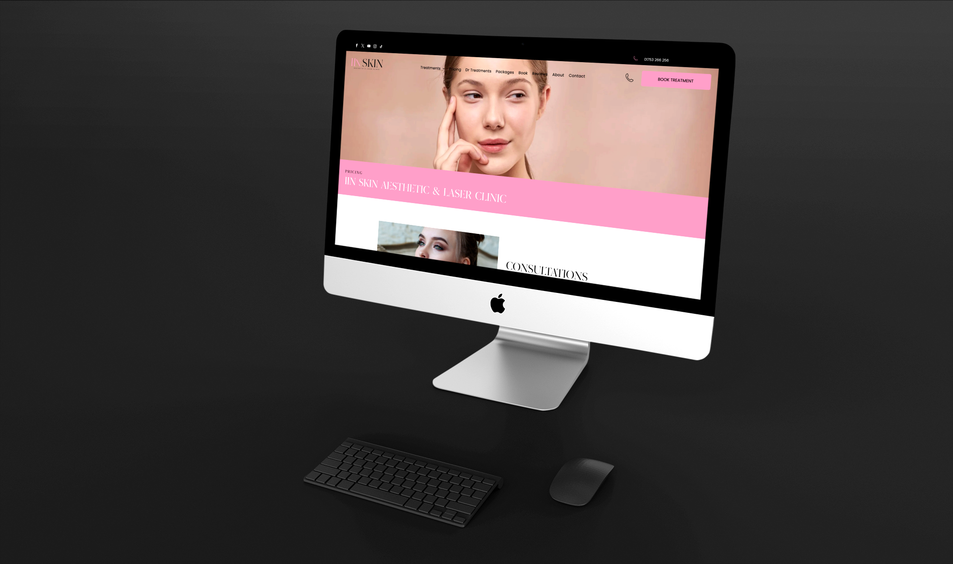a computer monitor displaying iinSkin website design