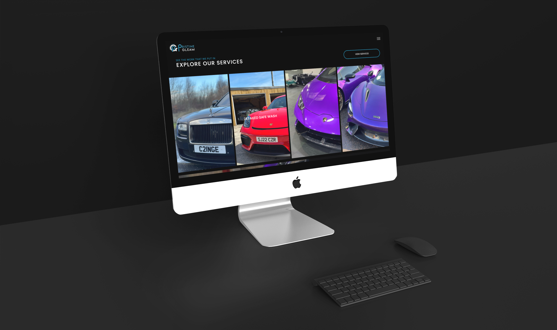 A computer monitor displays the new Pristine Gleam website