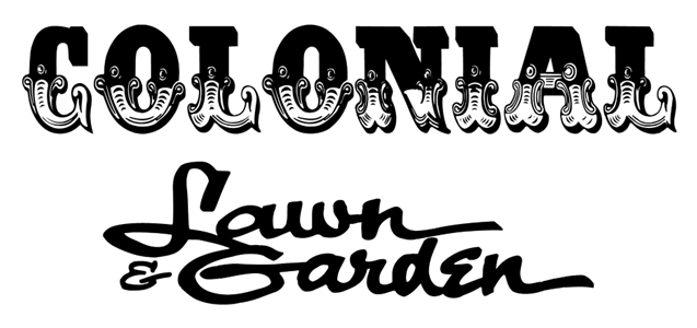 Logo for Colonial Lawn & Garden in black and white. The word