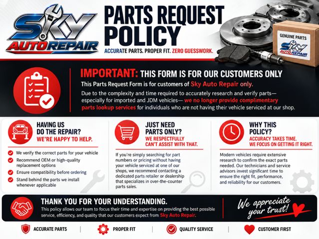 Order Parts Banner | Sky Auto Repair