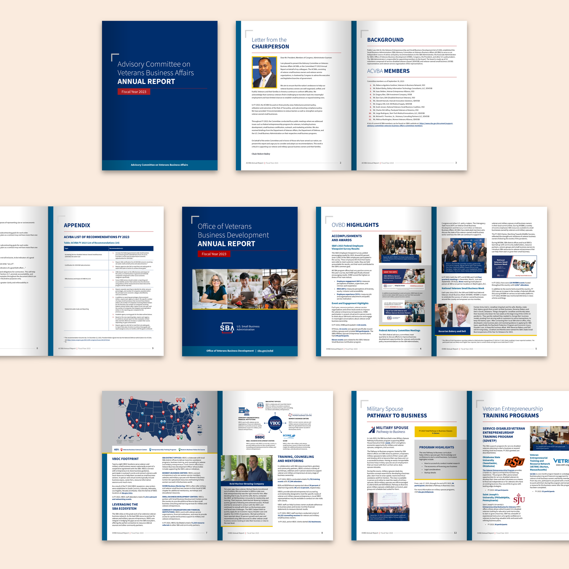 U.S. Small Business Administration (SBA) Office of Veterans Business Development (OVBD) and Advisory Committee on Veterans Business Affairs (ACVBA) Annual Reports.