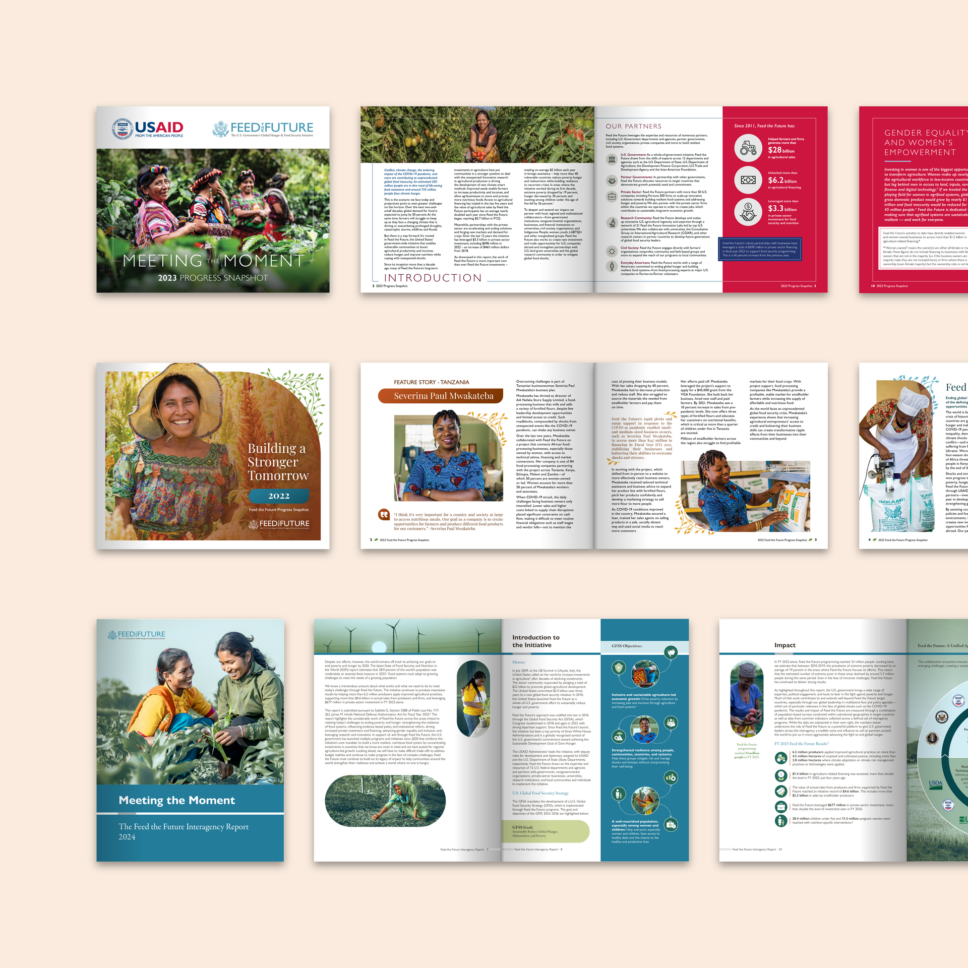 The United States Agency for International Development (USAID) Bureau for Resilience and Food Security (REFS) Feed the Future Annual Report snapshots.