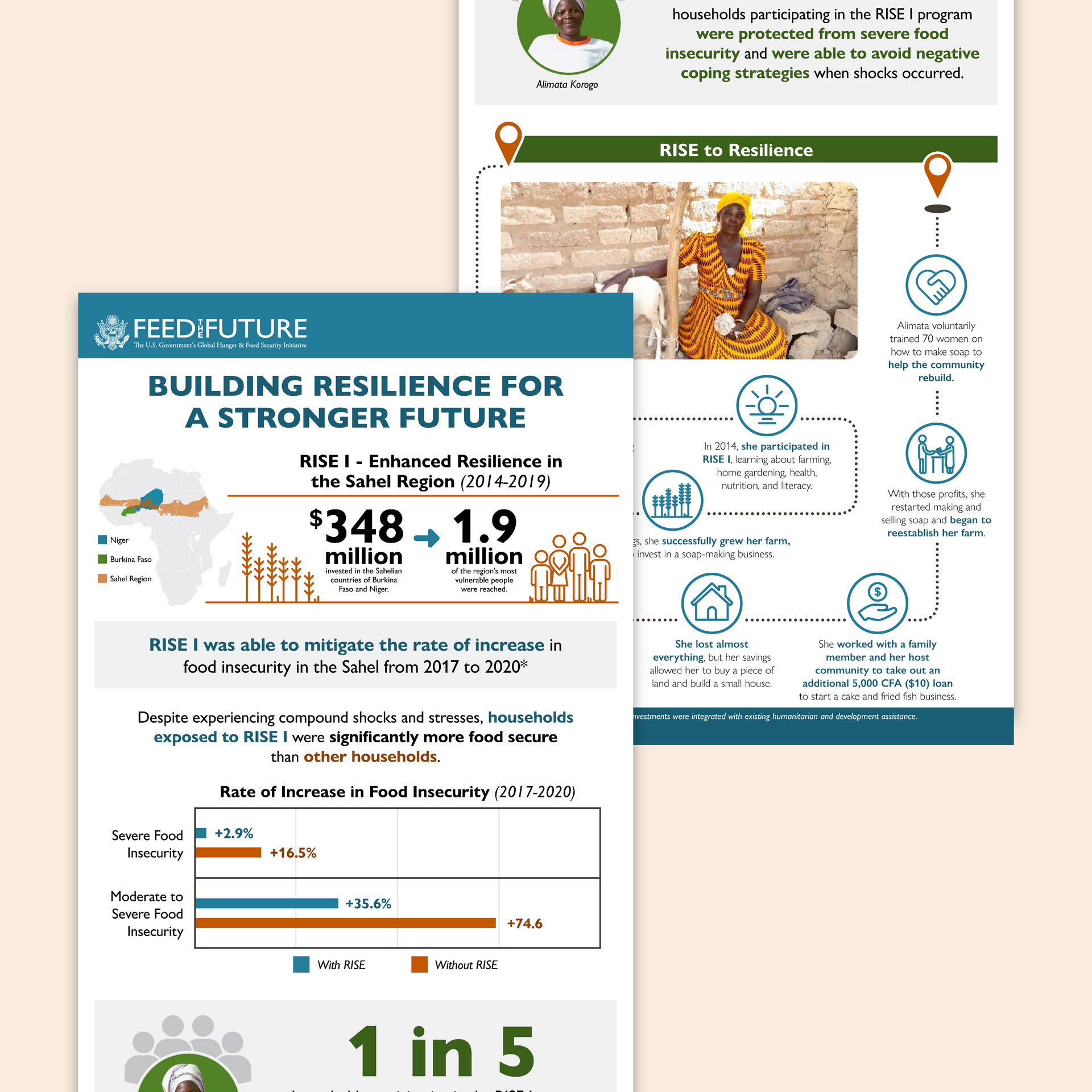 The United States Agency for International Development (USAID) Bureau for Resilience and Food Security (REFS) Feed the Future RISE infographic.
