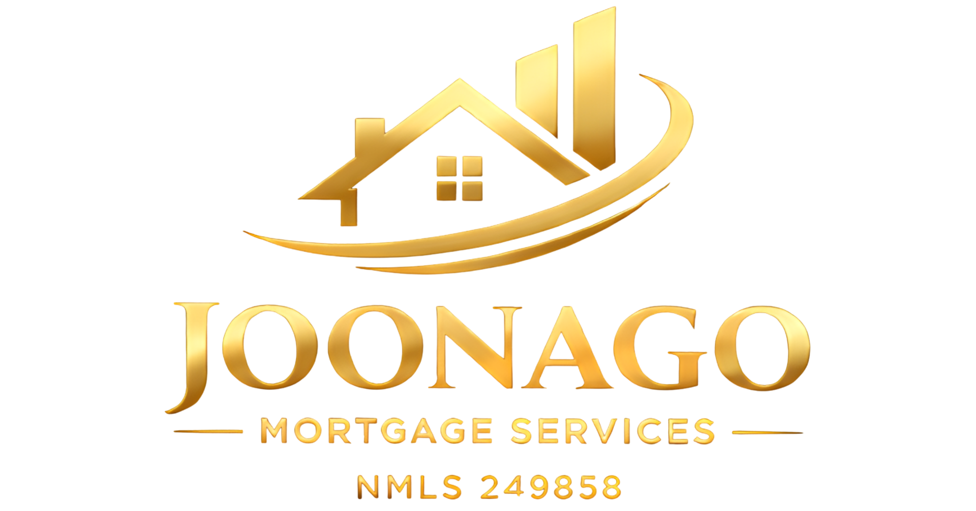 Golden logo with a house, rising bars, and the name 