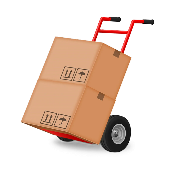 A hand truck with two cardboard boxes on it