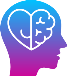 Low Self-Worth - A silhouette of a human head containing a heart on the left and a brain on the right, featuring a blue-to-purple gradient.